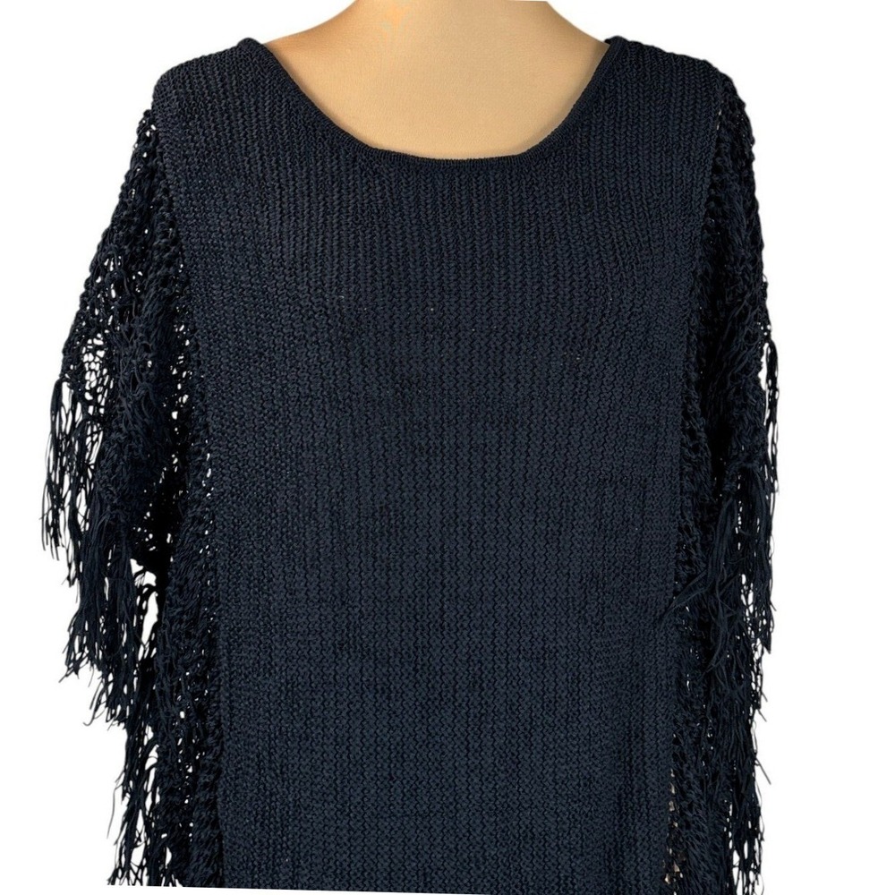 Soft Surroundings Boho Fringe Poncho Top Open Knit Swim Cover Up Black S/M - Picture 5 of 7